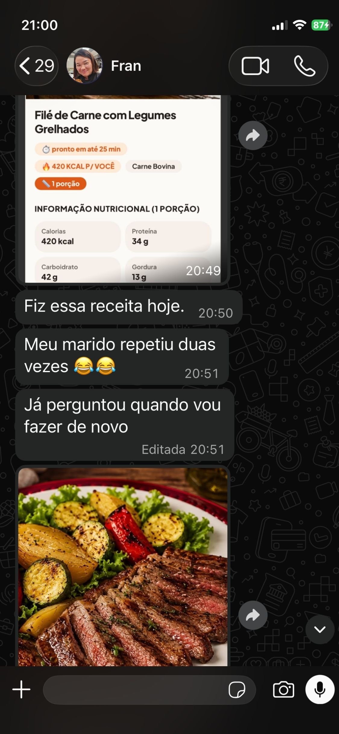 Depoimento de cliente sobre o app de receitas
