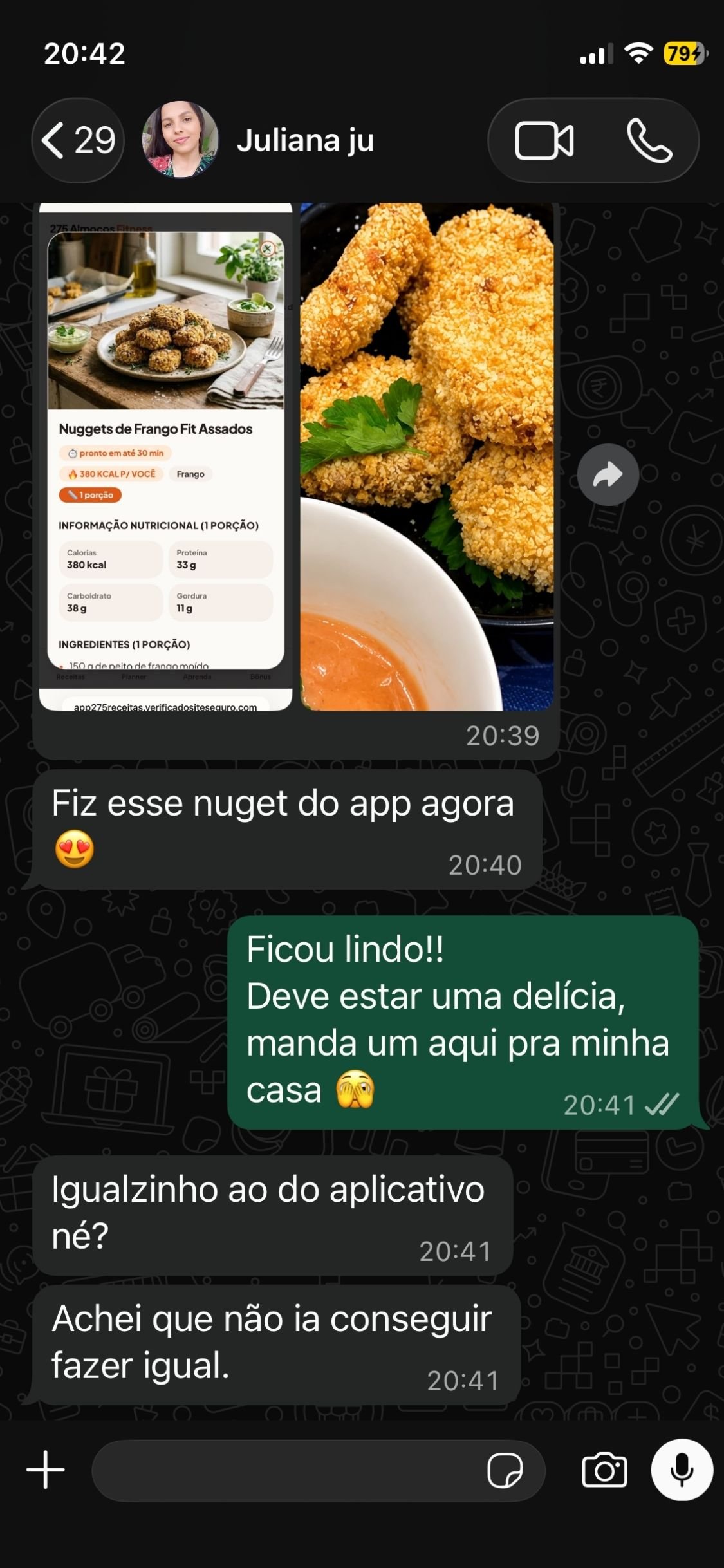 Depoimento de cliente sobre o app de receitas
